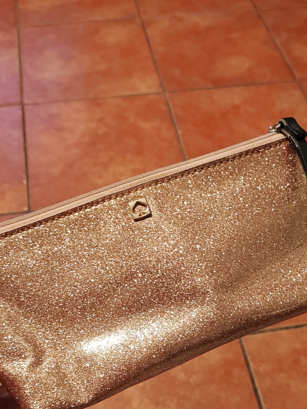 Kate Spade Glitter Zip Pouch - Rose Gold